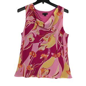 August Max Cowl Neck Sleeveless Blouse Abstract Floral Office Italy Made Size 4